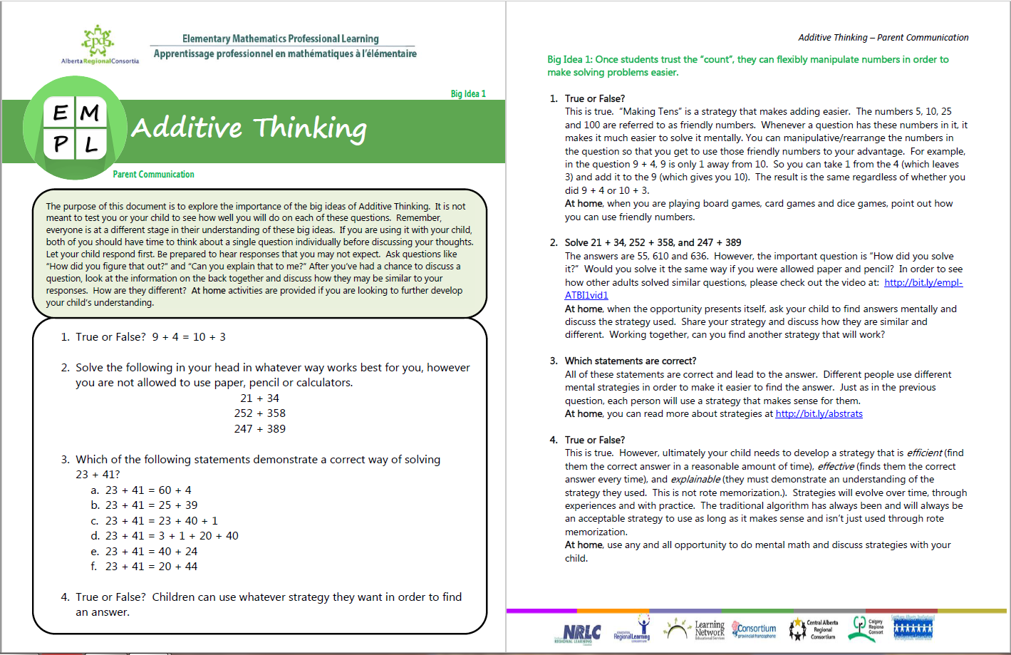 Additive Thinking Big Idea 1